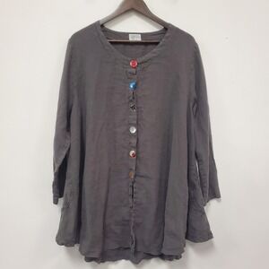 Completo Lino By Arthurio Linen Button Up Tunic Top Size L Gray Artsy Lagenlook